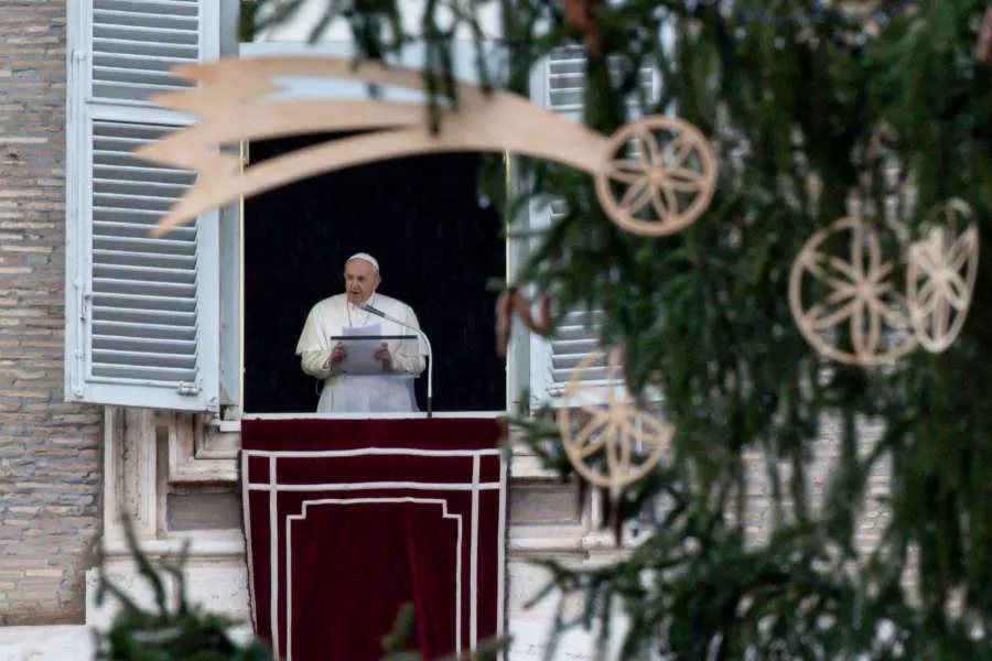 Pope Francis delivers an Angelus address overlooking St. Peter’s Square. Credit: Vatican Media.
