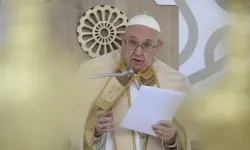 Pope Francis speaks in his Angelus address after Mass in Matera, Italy on Sept. 25, 2022. | Vatican Media