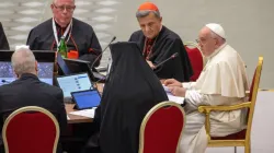 Pope Francis at the Synod on Synodality, Oct. 4, 2023. | Credit: Daniel Ibáñez
