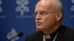 Bishop Franz-Josef Overbeck of Essen, Germany at the Synod on Synodality press briefing Oct. 21, 2023. | Credit: Daniel Ibáñez