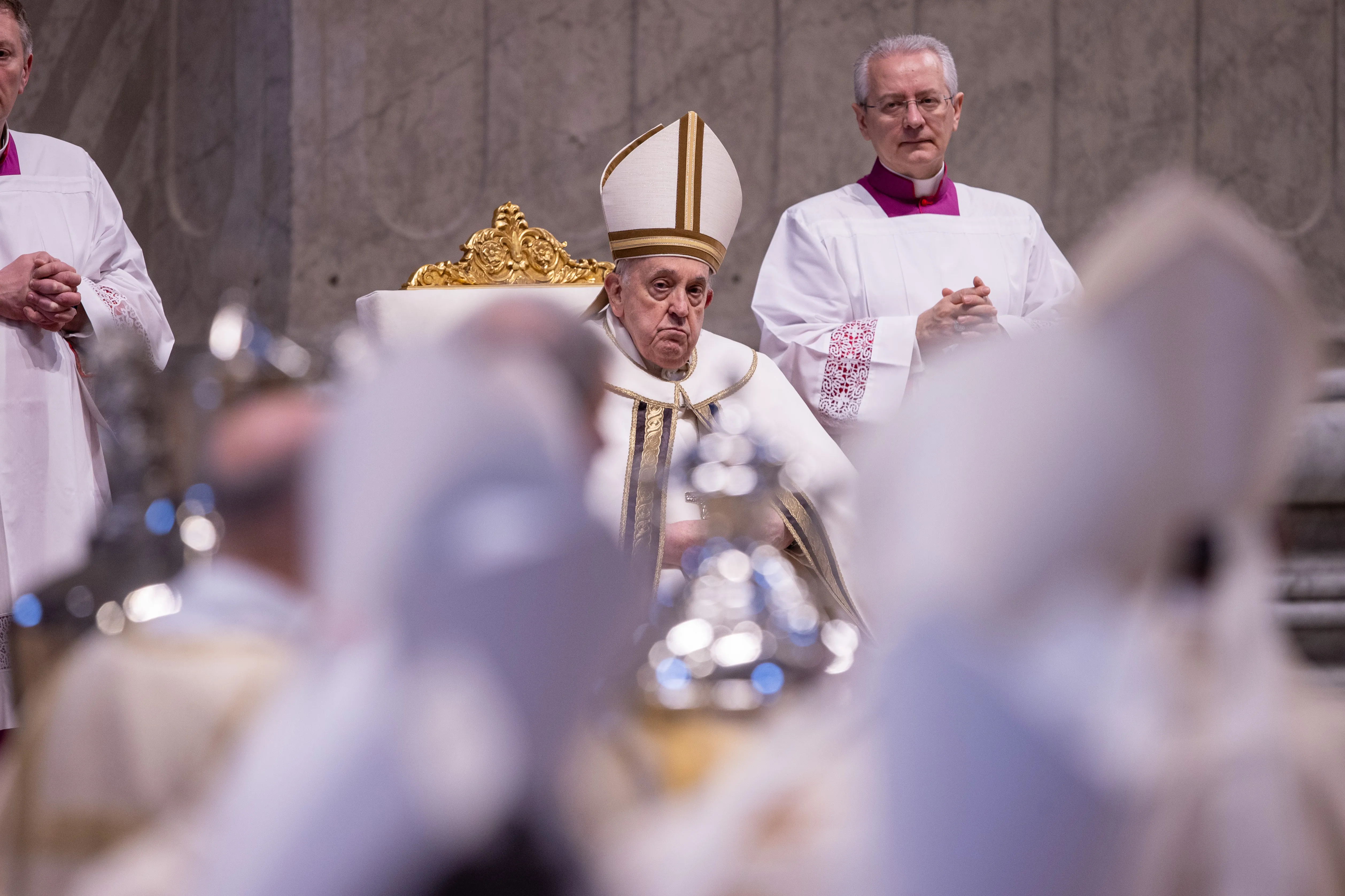 Pope Francis presides at the Vatican's chrism Mass on Holy Thursday, March 28, 2024. / Credit: Daniel Ibanez/CNA