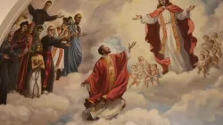 Detail of a mural showing Blessed Stanley Rother being welcomed into heaven at the new Blessed Stanley Rother Shrine in Oklahoma City. | Credit: Joe Holdren/EWTN News