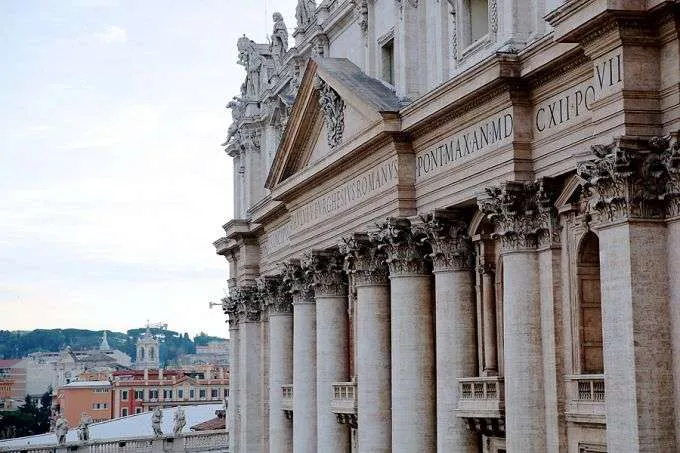 A view of the facade of St. Peter's Basilica from the Vatican's Apostolic Palace. Credit: Lauren Cater/CNA.