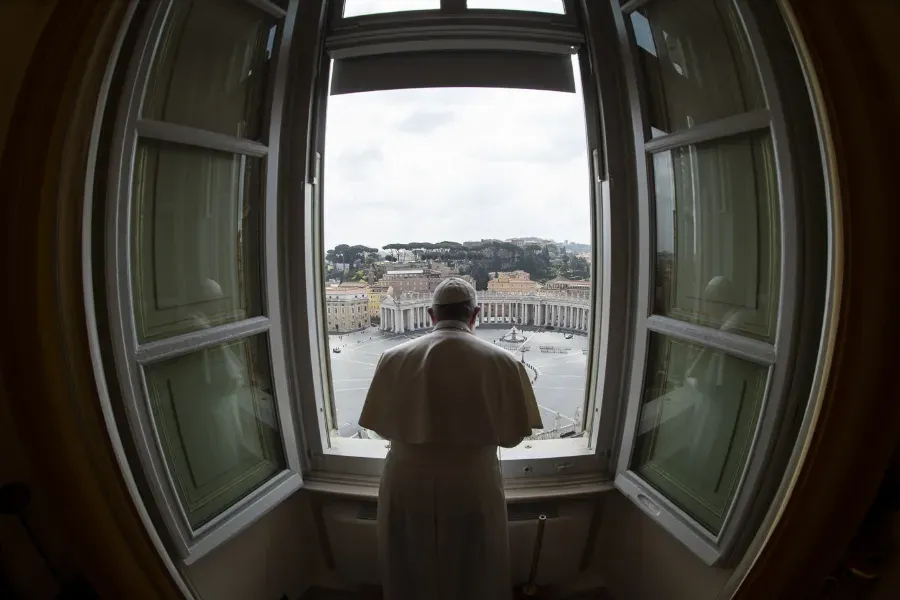 Pope Francis after praying the Angelus in the Vatican's apostolic palace on March 29, 2020. Credit: Vatican Media.