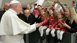 Pope Francis greets families of Vatican City employees Dec. 21, 2017. Credit: Vatican Media.