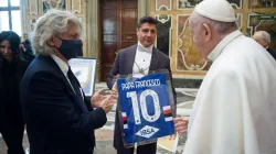 Pope Francis meets a delegation from the Italian soccer club Sampdoria Feb. 19, 2021. Credit: Vatican Media.