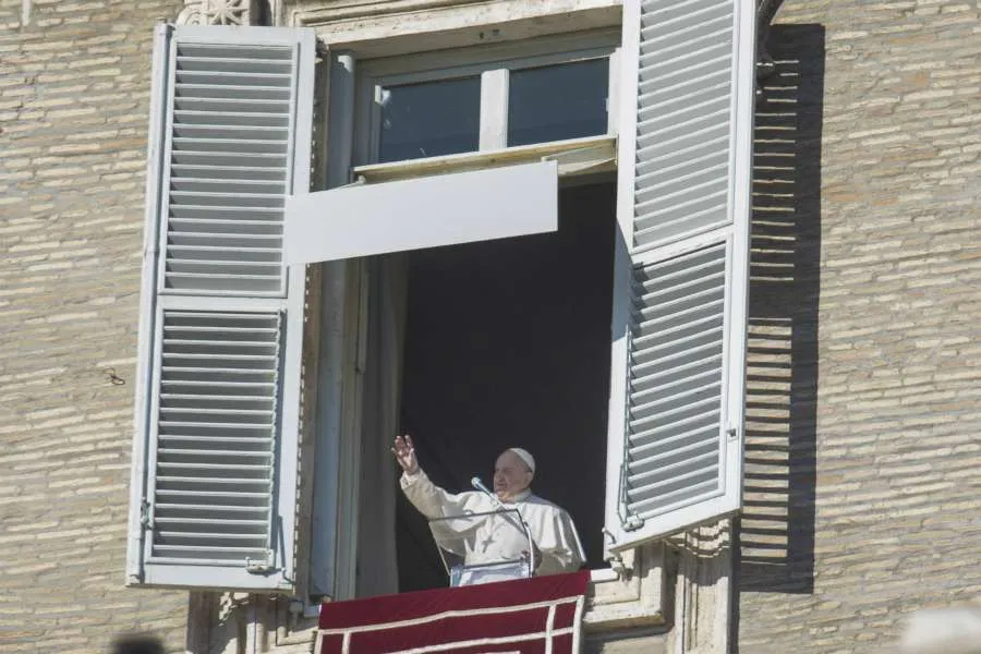 Pope Francis gives his Angelus address Jan. 1, 2020. Credit: Pablo Esparza/CNA.