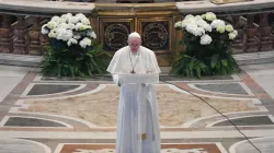 Pope Francis gives his Easter message before the Urbi et Orbi blessing on April 12, 2020. Credit: Vatican Media/CNA.