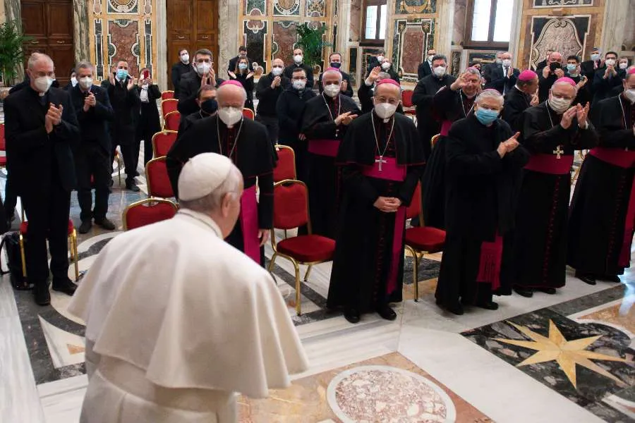 Pope Francis receives an audience with the National Catechetical Office of the Italian bishops’ conference. Vatican Media/CNA.