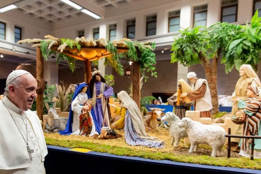 Pope Francis blesses nativity scenes near the Vatican Dec. 9, 2019. Credit/ EWTN-CNA/Daniel Ibáñez/Vatican Pool