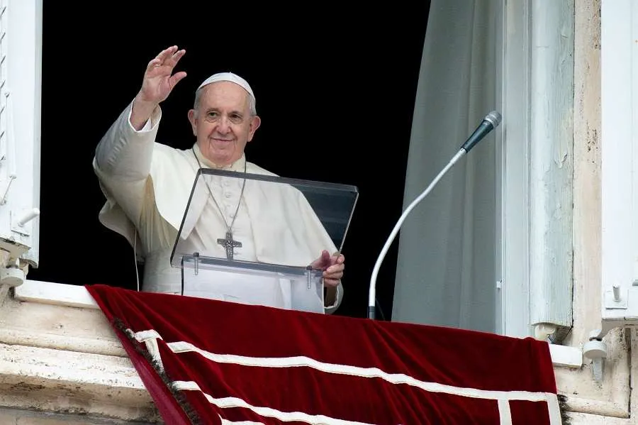 Pope Francis gives the Angelus address Aug. 30, 2020. Credit: Vatican Media.