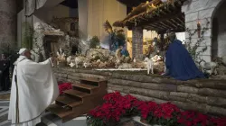 Pope Francis incenses the nativity scene in St. Peter's Basilica Dec. 24, 2017. Credit: Vatican Media.