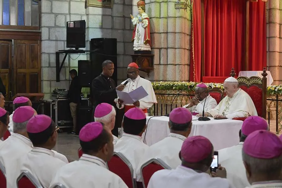 Pope Francis meets with bishops in Madagascar Sept. 7, 2019. Credit: Vatican Media.