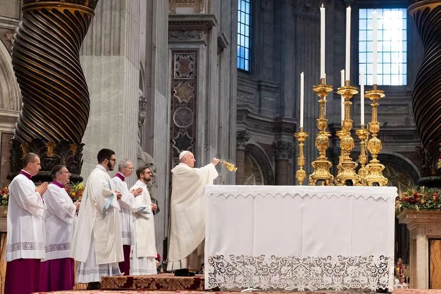 Pope Francis offers Mass on Jan. 1, 2020 in St. Peter's Basilica. Credit: Vatican Media.