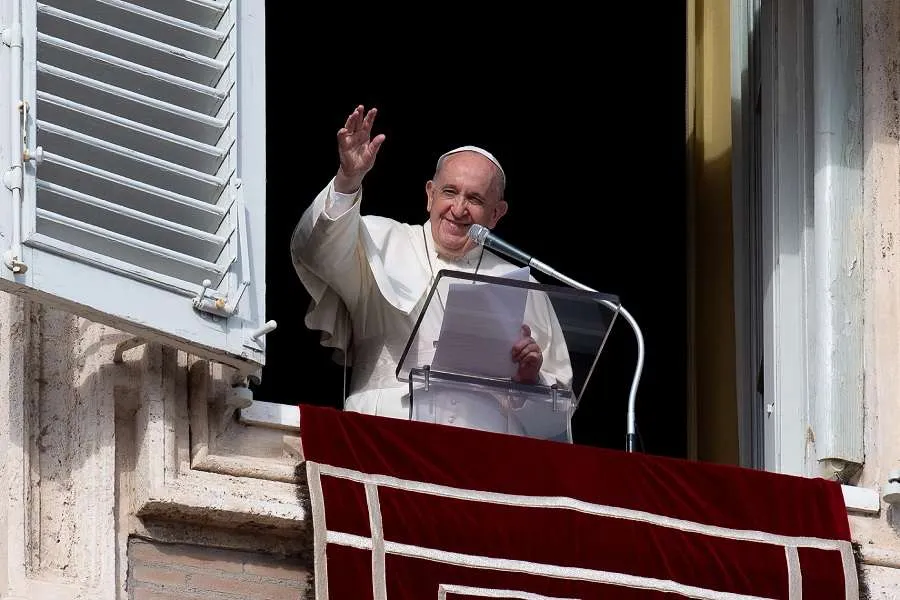 Pope Francis waves during the Angelus Nov. 15, 2020. Credit: Vatican Media.