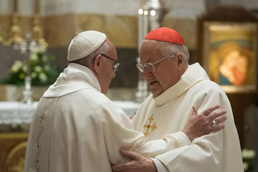 Pope Francis with Cardinal Angelo Sodano. Credit: Vatican Media.