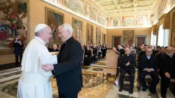Pope Francis greets Jesuit Superior General Father Arturo Sosa in the Clementine Hall on Feb. 9, 2017. Vatican Media.