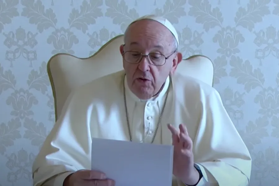 Pope Francis records a video message for judges released Nov. 30, 2020. Screenshot from Vatican News YouTube channel.