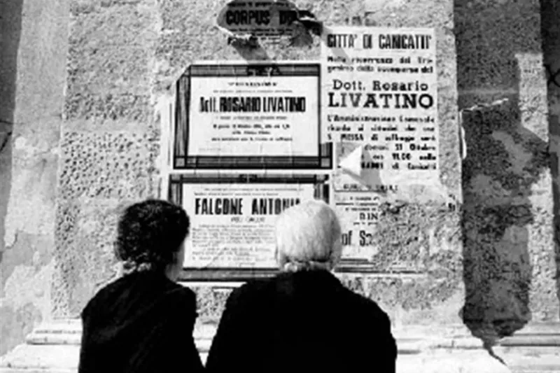 Notices highlight the death of Rosario Livatino in 1990. Credit: Rosario Livatino Study Center.