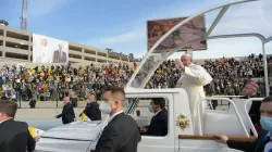 Pope Francis celebrates Mass in the Franso Hariri Stadium in Erbil, Iraq, March 7, 2021. Photo credits: Vatican Media.