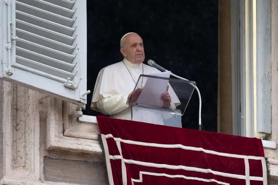 Pope Francis pictured at his window overlooking St. Peter’s Square during an Angelus address. Credit: Vatican Media.