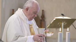 Pope Francis celebrates Mass in the chapel of the Casa Santa Marta July 8, 2020. Credit: Vatican Media.