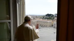 Pope Francis blesses an almost empty St. Peter’s Square April 13, 2020. Credit: Vatican Media