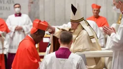 Cardinal Antoine Kambanda receives the red hat from Pope Francis November 28, 2020. / Vatican Media.