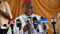 Archbishop Ignatius Kaigama addressing journalists during a press conference to mark World Communications Day in Nigeria's Abuja Archdiocese. Credit: Archdiocese of Abuja/Facebook.