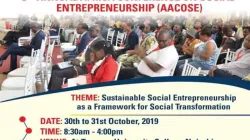 Poster of the planned third Annual African Conference on Social Entrepreneurship (AACSE), to take place at Tangaza University College in Nairobi, Kenya, October 30-31, 2019 / Institute of Social Transformation, Tangaza University College