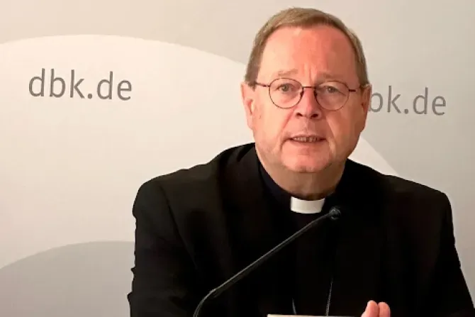 Bishop Georg Bätzing addresses journalists on Sept 28, 2023. | Credit: Martin Rothweiler/EWTN Germany