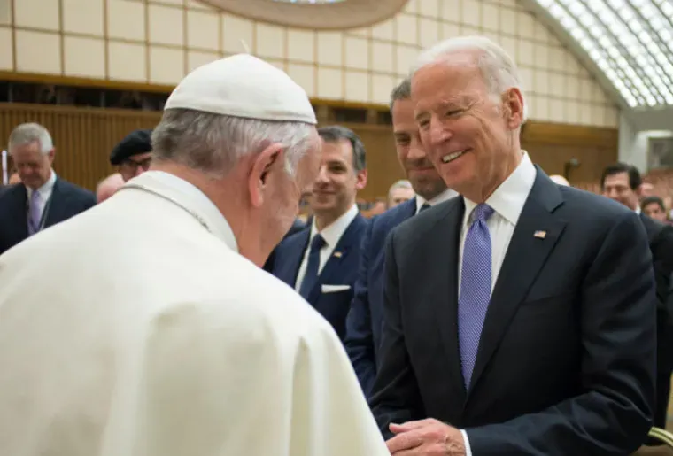 Pope Francis greets then-U.S. Vice President Joe Biden at the Vatican in this April 29, 2016. / Credit: Vatican Media