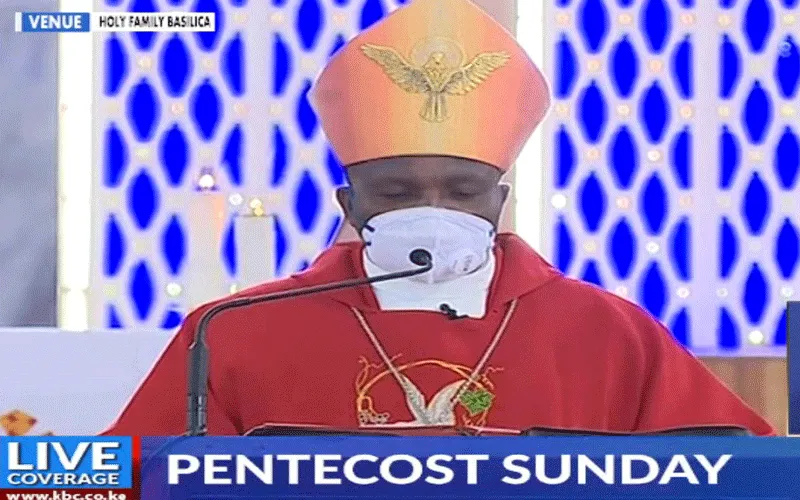 Bishop James Maria Wainaina during Mass at Holy Family Basilica Nairobi, Kenya on Pentecost Sunday 2020.