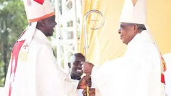 The installation of Bishop Dominic Kimengich (left) as the Local Ordinary of Kenya's Eldoret Diocese by John Cardinal Njue (right) at Mother of Apostles Seminary grounds in Eldoret on February 1, 2020