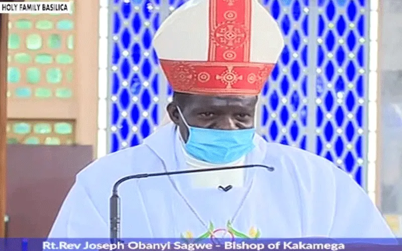 Bishop Joseph Obanyi during Holy Mass at the Holy Family Basilica Nairobi, Kenya Sunday, May 17, 2020.
