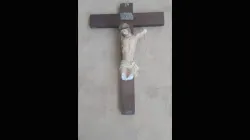 A crucifix which was destroyed during an attack on Saint Kisito minor seminary in Bougui, Burkina Faso, Feb. 10, 2022. Aid to the Church in Need