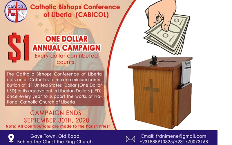 A poster announcing the One Dollar Annual Campaign initiated by Catholic Bishops in Liberia. / CABICOL