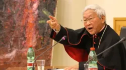Cardinal Joseph Zen Ze-kiun, Bishop Emeritus of Hong Kong, speaks at the Pontifical Urban University in Rome, 18 November 2014. | Bohumil Petrik/CNA.