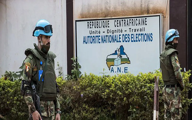 MINUSCA peacekeepers securing the Headquarter of the National Elections Authority, the Central African institution in charge of the organization of the 2020-2021 elections. / MINUSCA