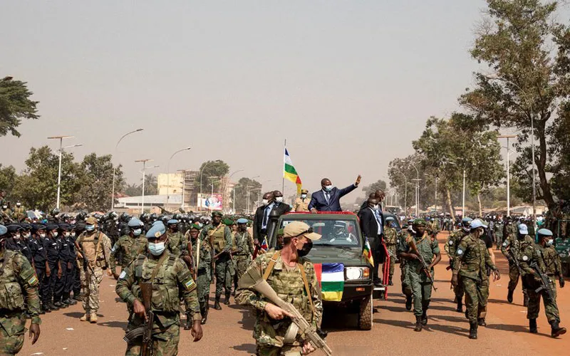 President Faustin-Archange Touadéra greets crowds in CAR’s capital city, Bangui.