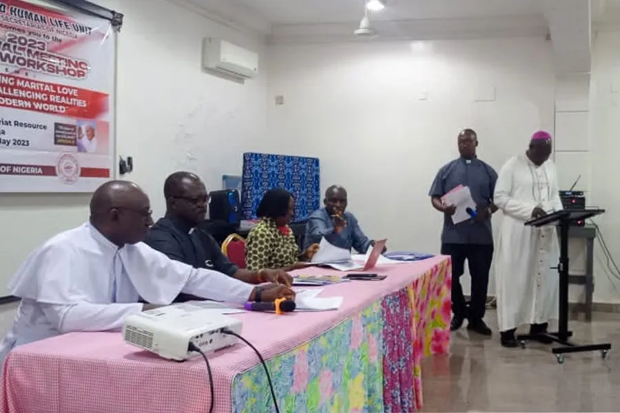 Bishop Luka Sylvester Gopep addresses participants during the annual meeting of the Family, Health and Human Life Unit (FHLU) of the Catholic Bishops’ Conference of Nigeria (CBCN). Credit: Courtesy Photo