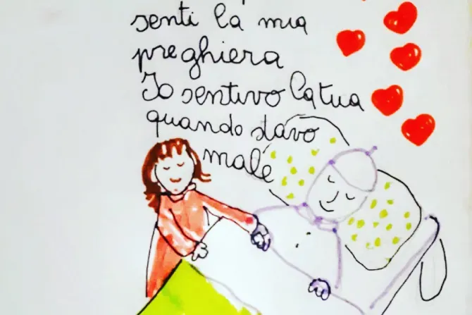 A get well card for Pope Francis from Giulia, a girl treated in Bambino Gesu Hospital./Credit: Vatican Media / Vatican Media