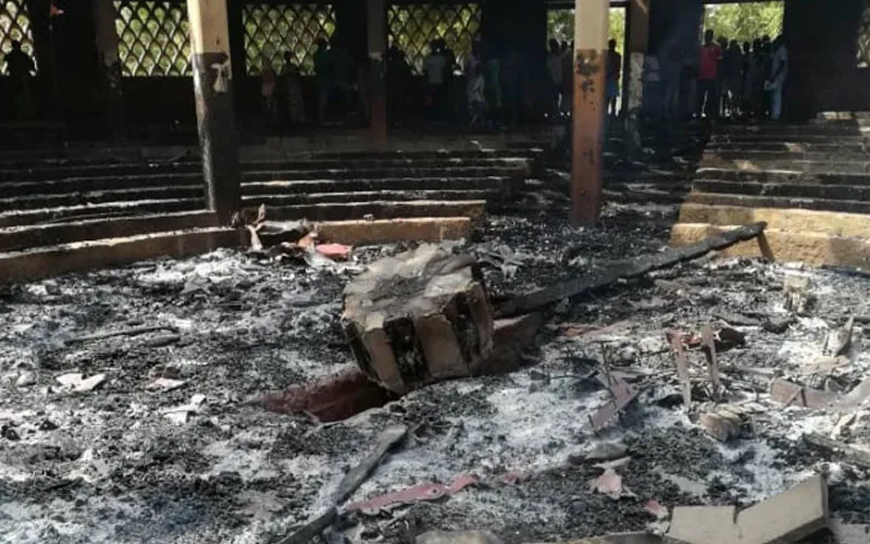 Burnt church at Saint Pierre parish in Douroum, Cameroon. Credit: ACN