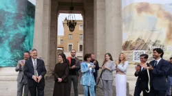 Vatican Dicastery for Communications prefect Paolo Ruffini and Vatican Secretary-General Sister Raffaella Petrini inaugurate the photographic exhibition titled “Changes” on May 7, 2024, in St. Peter’s Square at the Vatican. / Credit: Elizabeth Alva/EWTN News