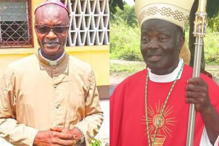 Archbishop emeritus Victor Abagna Mossa (right) of the Catholic Archdiocese of Owando and the new Apostolic Administrator, Bishop Gélase Armel Kema. Credit: Owando Archdiocese