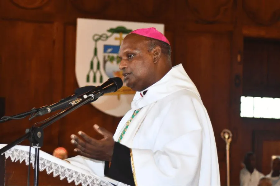 Bishop Jean Michaël Durhône during the Memorial of St. Louis, the Patron Saint of Mauritius’ Port Louis Diocese. Credit: Port Louis Diocese