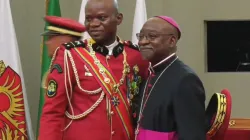 Archbishop Jean-Patrick Iba Ba of Libreville Archdiocese with General Brice Oligui Nguema. Credit: Fr. Serge-Patrick Mabickassa