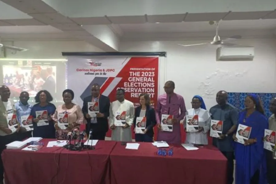 Caritas Nigeria members with copies of the 2023 General Elections Observation Report. Credit: Nigeria Catholic Network