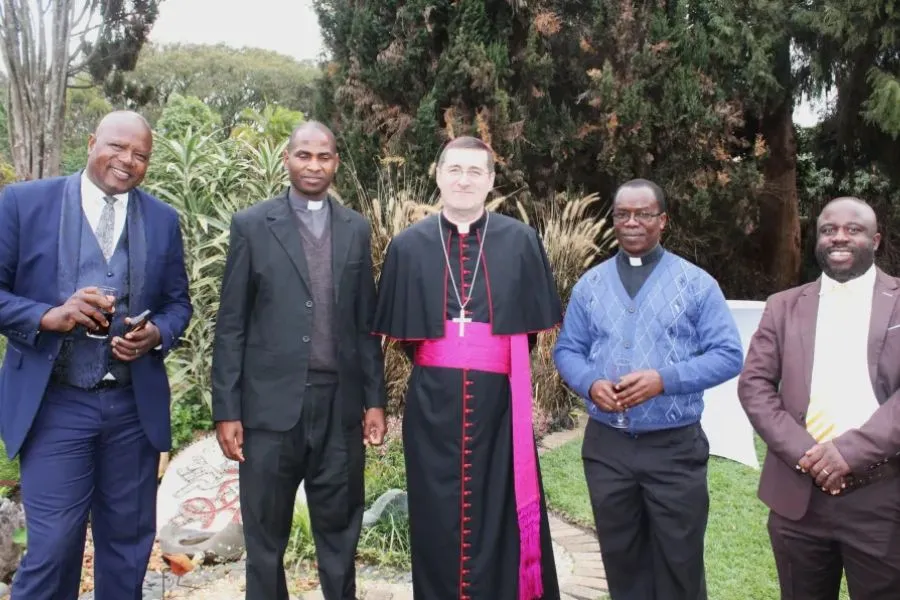 Archbishop Paolo Rudelli (center) is flanked by Mr. Marius Zibgwi, Fr. Reason Nyathi, Fr. Bernard Mukwewa and Mr. Albert Dhafana. Credit: Catholic Church News Zimbabwe
