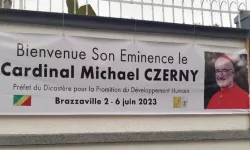 A banner welcoming Michael Cardinal Czerny to the 140th anniversary of evangelization in the Republic of Congo (Congo Brazzaville). Credit: DPIHD

The appointment of the Vatican-based Michael Cardinal Czerny to represent the Holy Father at the June 4 Holy Mass to mark the conclusion of the year-long celebrations in the Central African nation was announced by the Holy See Press Office on Monday, May 29.